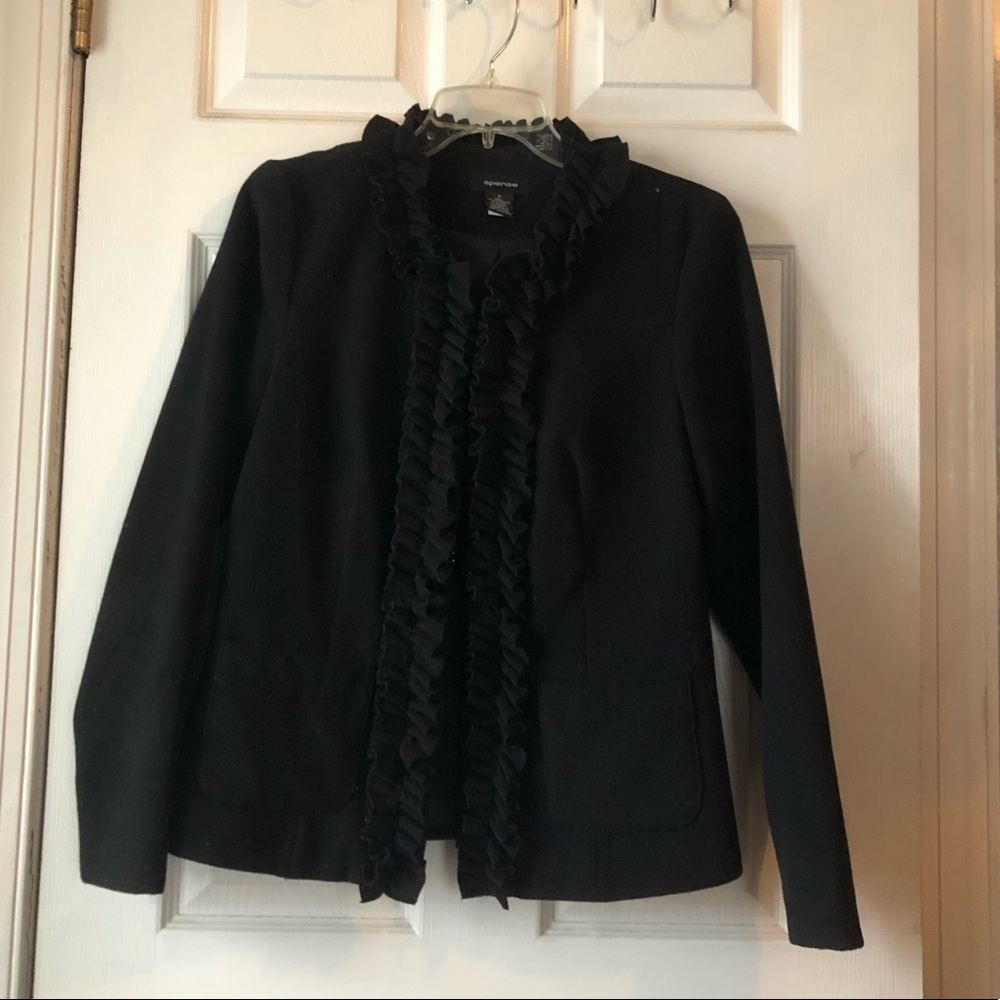 Black jacket with ruffle detail